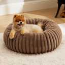 Bedsure Donut Small Dog Bed - Dog Beds for Small Dogs with Corduroy Fleece & Anti Slip Bottom, Round Faux Fur Pet Beds with Washable Removable Cover, Camel Brown, 23x23x7 inches