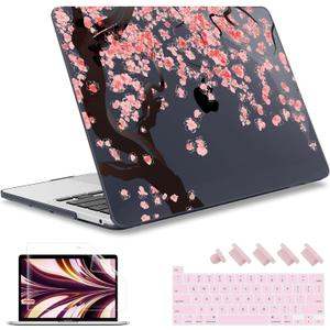 May Chen Compatible with MacBook Pro 13 inch Case 2022 2021 2020 Release Models A2338 M2 M1 A2251 A2289, Plastic Hard Shell Case + Keyboard Cover for MacBook Pro 13" with Touch Bar, Cherry Blossom