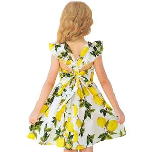NNJXD Floral Girl Printed Dress Ruffles Sleeve Tie Back Summer Casual Sundress Toddler Kids Clothes, 5T