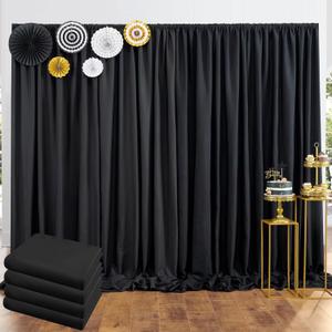 20 ft x 10 ft Thick Black Backdrop Curtain for Parties, 4 Panels Black Polyester Wedding Backdrop Drapes for Birthday Photography Background Party Backdrop Home Decorations