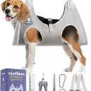 Dog Grooming Hammock Harness for Dogs & Cats with Pet Nail Clipper Trimmer - Cat Hanger Sling for Trimming Clipping Nails- Dog Hammock Restraint Bag for Small Medium Large pet  Grey L  (L ( Legs Distance : 8-16" / Max W65lb ))