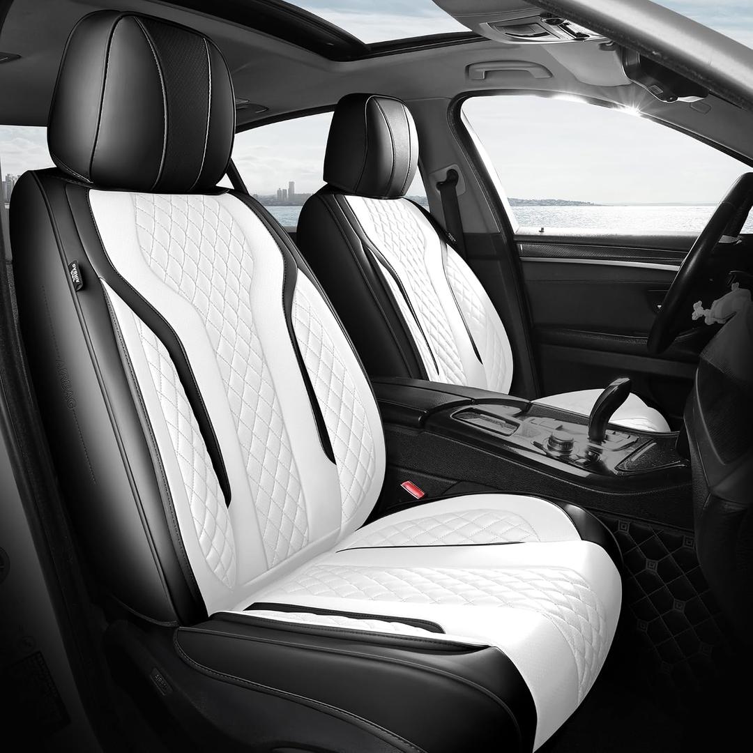 Leather Car Seat Covers Full Set, Breathable Faux Leather Seat Covers for Cars SUV Sedan Waterproof Black/white