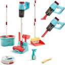 3-in-1 Kids Cleaning Toy Set, Working Toy Vacuum with Real Suction, Toddler Broom & Mop, Pretend Home Cleaning Kit for Boys & Girls Ages 3+