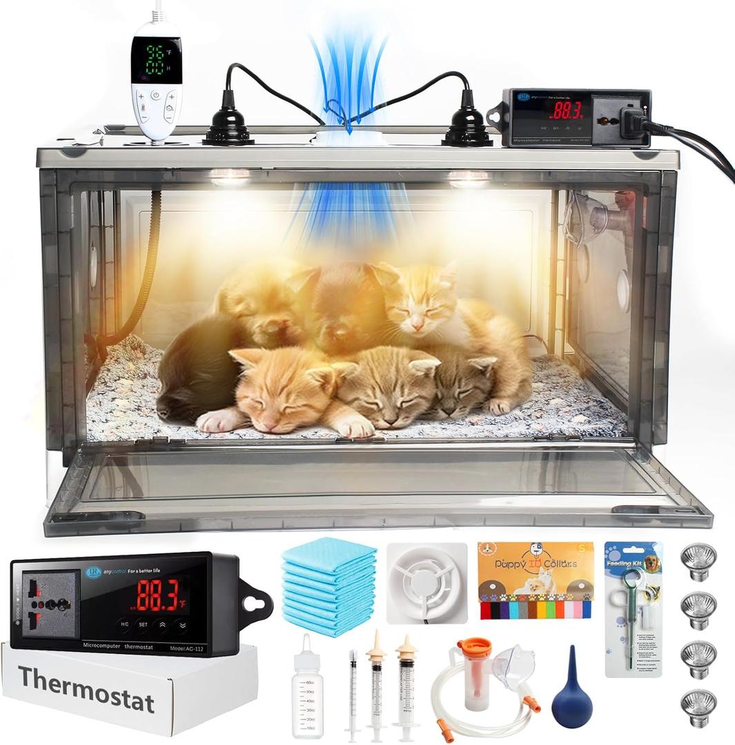 Puppy Incubator with Heating and Fan, Thermostat Controlled to Maintain Comfortable Warmth, Fan Provides Good Ventilation,Incubator for Puppies and Kitten