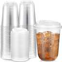 Baderke 50 Sets 16 oz Clear Plastic Cups with Lids,Sturdy Iced Coffee Cups with lids, Disposable Plastic Smoothie Cup for Cold Drinks