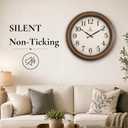 Vintage Wall Clock 18 Inch, Silent Non-Ticking Large Brown Wall Clock