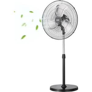 VEVOR Industrial Pedestal Fan, 18 Inch 90-Degree Oscillating Fan, Height Adjustable Standing Fans with 3 Adjustable Speeds, High Power Floor Fans for Office, Black