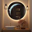 24'' Round Bathroom Mirror with Light, Black Circle Mirror with Backlit & Half Moon Light, Anti-Fog, Dimming Wall-Mounted LED Vanity Mirrors for Bathroom, Home Decor, Entryway (Balck Frame)