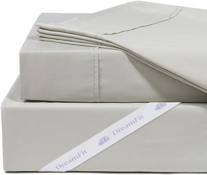 DreamFit DreamComfort 100% Natural Long Staple Cotton Sheet Set for Adjustable Bed with Elastic Corner Bands with Extra Deep Pocket up to 20 in Crafted in USA Split Head King Sheet Set Sage