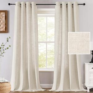 H.VERSAILTEX Linen Curtains 84 Inch Length for Living Room 2 Panel Set Neutral Modern Farmhouse Window Privacy Light Filtering Drapes for Farmhouse Window Treatment Curtains, 52 x 45 In,  Ivory