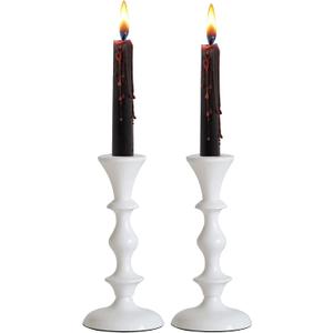Rely+ White Metal Taper Candle Holders Set of 2  5.75" Decorative Candlestick Holders for Table Centerpiece, Home Dcor, Dining Table, Wedding & Party Decorations