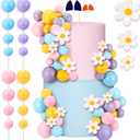 63 Pcs Blue Dog Cake Toppers with Balls Cake Picks and Flowers for Birthday Decoration Groovy Pastel Cupcake Inserts Hippie Wedding Party Supplies