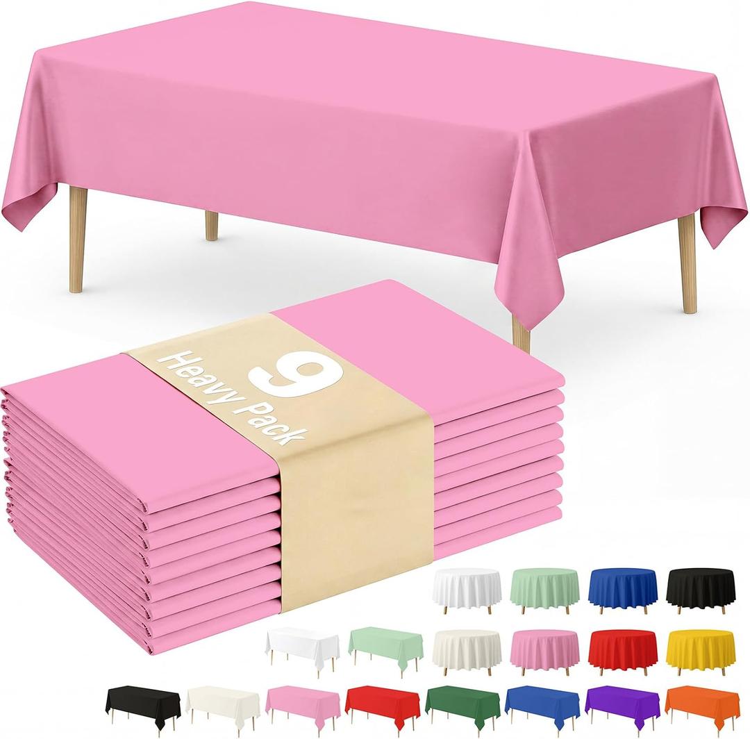 Fixwal Pink Plastic Table Cloth Disposable 54 x 108 Inch, Waterproof Rectangle Tablecloth 9 Pack for Party, Mothers Day, Picnic, Birthday