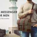 Vintage Genuine Leather Waxed Canvas Briefcase Large Satchel Shoulder Bag Rugged Computer 15.6" Laptop Bag