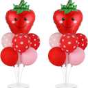 Strawberry Party Balloons Stand Kit 2 Sets with 2 Strawberries Foil Balloons Sweet Strawberry 1st Party Balloon Centerpieces for Tables for Girls Strawberries Birthday Themed Decorations, 10 Inches, 12 Inches