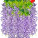 12 Pack Light Purple Wisteria Hanging Flowers, 3.77 Ft Fake Hanging Flowers, Artificial Wisteria Garland Vines for Wedding Room Backdrop Outdoor Patio Garden Decoration