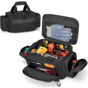 Small Tool Bag with Anti-friction Bottom, Tactical 12" Tool Tote for Men, Hand Tool Storage Organizer for Electrician, Repairman and Carpenters, Black