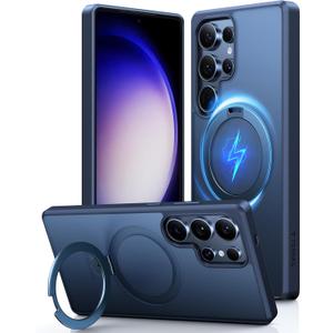 TORRAS Blue Magnetic Stand Only for Galaxy S25 Ultra Case [18N Mighty Magnetic] Ring Stand, [12FT Mil-Grade Drop Tested] Translucent Hard PC Cover Phone Case for S25 Ultra 2025 6.9", Deep Blue
