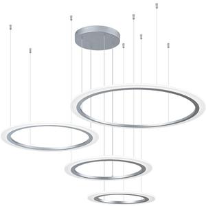 4 Rings Silver Modern Round Pendant Light Modern Chandeliers Dimmable LED Ceiling Lighting for Hallway Living Room Kitchen Entryway Bedroom, 110W, 3000K-6000K, 9350lm