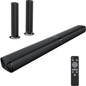 Sound Bar for Smart TV, Soundbar with Bluetooth/ARC/Opt/AUX Connect, Auto Volume Boost, 3 Equalizer Modes, 2 in 1 Detachable Soundbar for TV/PC/Gaming/Projectors (Black)