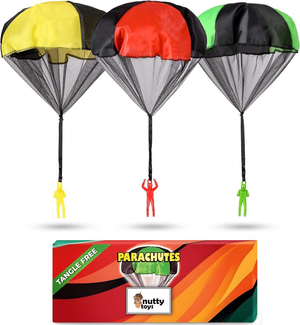 nutty toys Parachute Toys for Kids - Tangle Free Outdoor Flying Parachute Men, Top Indoor & Outside for 3 4 5 6 7 8 9 10 11 12 Year Old, Best Easter Basket Stuffers Idea 2025, Unique Boy & Girl Gifts