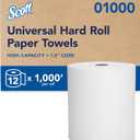 Scott Professional Essential Universal High-Capacity Hard Roll Paper Towels, Bulk (01000), Hardwound 1.5" Core, Absorbency Pockets, White (12 Rolls at 1,000' Each, 12,000'/Case), 12 Count