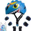 Toddler Helmet Kids Bike Helmet for 2 3 4 5 6 7 8 Years Old Girls with 3D Dinosaur Design Protective Gear Set and Safety Certified, Toddler Bike Cycling Skating Skateboard Scooter Helmet (Blue)