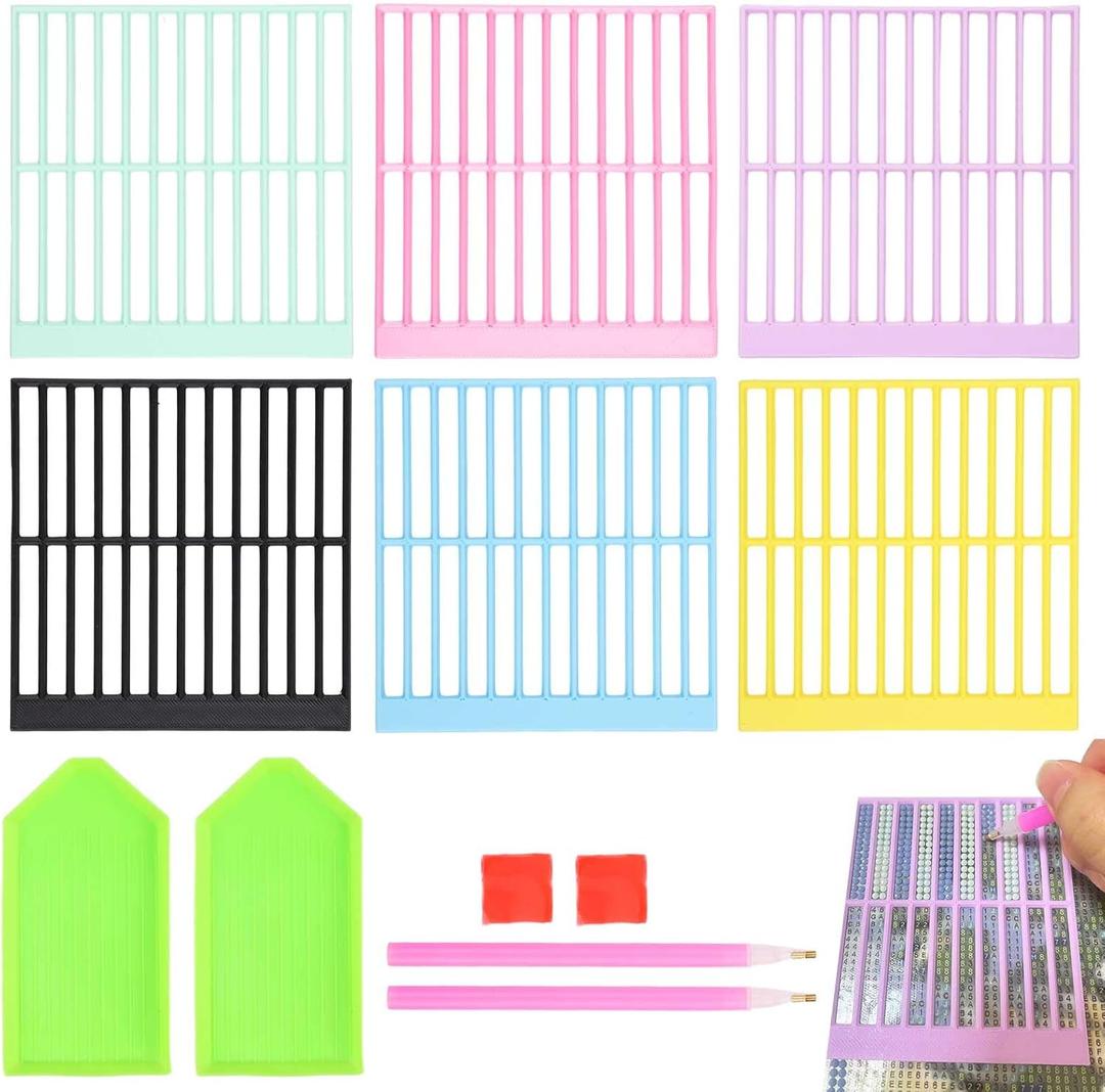 DADERXY 6PCS Diamond Painting Art Ruler for Round Drills with 2PCS Painting Art Pens 2PCS Glue Clays 2PCS Plastic Trays
