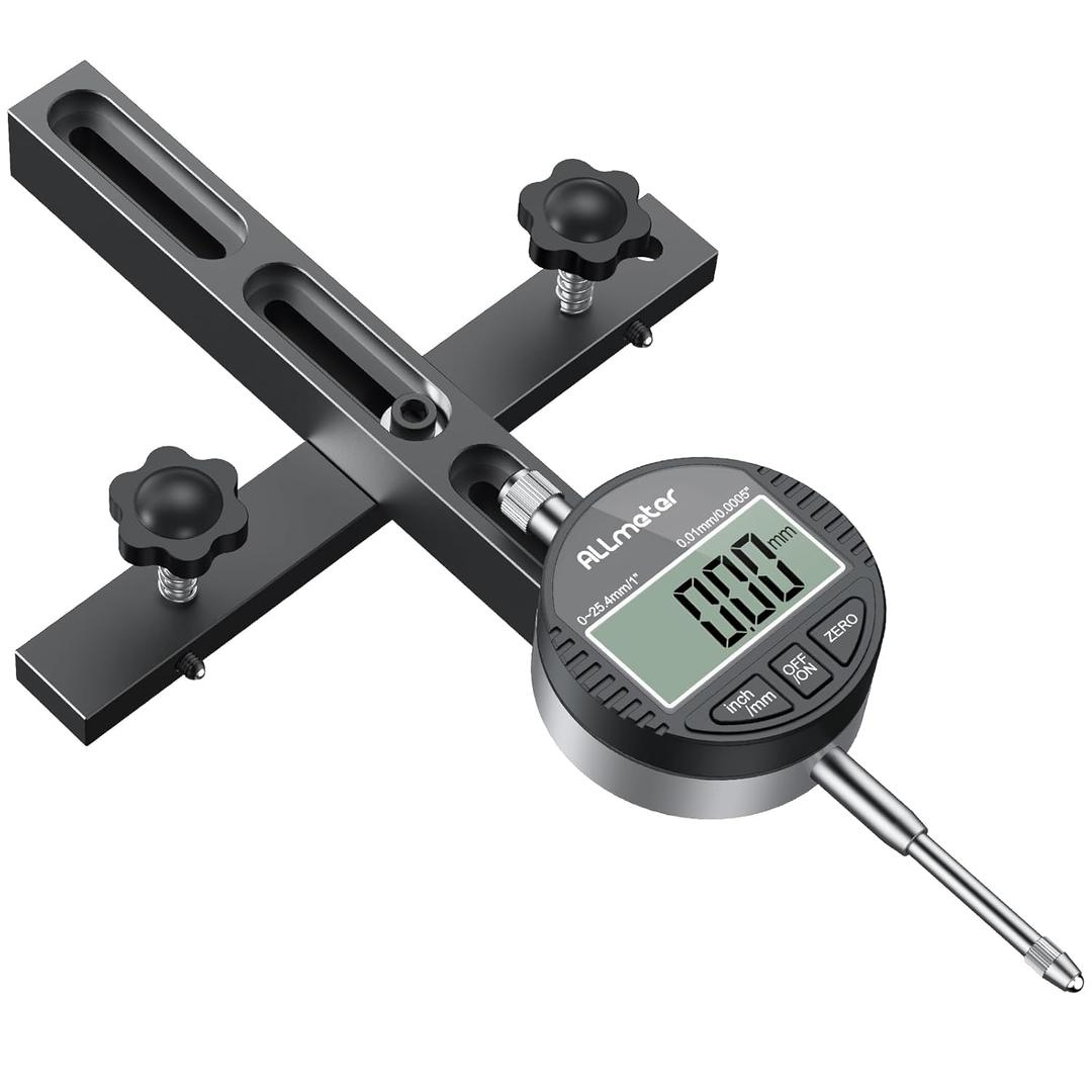 Digital Table Saw Gauge - 0.01mm Accuracy Digital Dial Indicator, CNC Machined Miter Slot Gauge for Perfect Table Saw Alignment & Fence Calibration Fits 3/4" or 19mm Groove Width (Black)