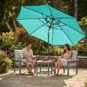 Kingdura 10FT Outdoor Patio Umbrella, Market Table Umbrella with Push Button Tilt and Crank, 8 Sturdy Fiberglass Ribs, UV Protection for Pool, Lawn, Deck, Backyard, Garden (Tiffany blue)