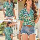 GRACE KARIN Womens Boho Tops Summer Spring Cotton Floral Blouses Short Sleeve Print Shirts V Neck Beach Vacation Clothes 2026 (XXL)