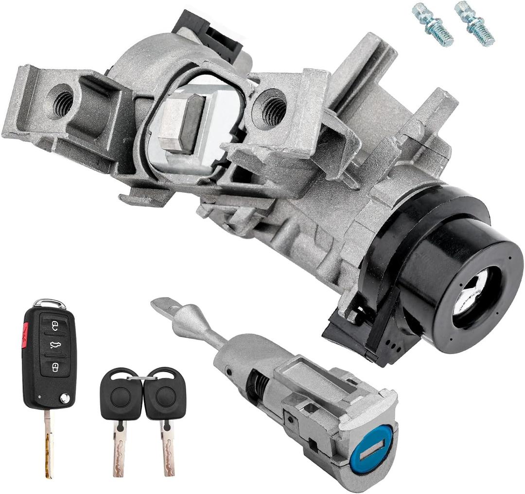 Ignition Switch Lock Cylinder Assembly with Left Door Lock, Compatible with 2011-2018 Volkswagen VW Jetta, w/Remote Key (ID48 Chip 433MHZ Freq), Replaces# 1K0905851B, 5C6837167