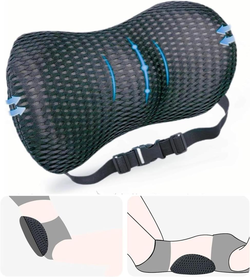 AgoKud Lumbar Pillow, Lumbar Support Pillow for Office Chair and Car Seat, Memory Foam Back Support Pillow for Lower Back Pain Relief, Adjustable Lumbar Pillow for Sleeping, Rest (19.7*9.7*5.6(Black))