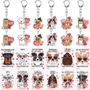 24 Sets Dog Valentines Cards and Keychains Valentine's Day Party Favors Backpack Charms Valentines Goodie Bag Stuffers for Class Coaches Players