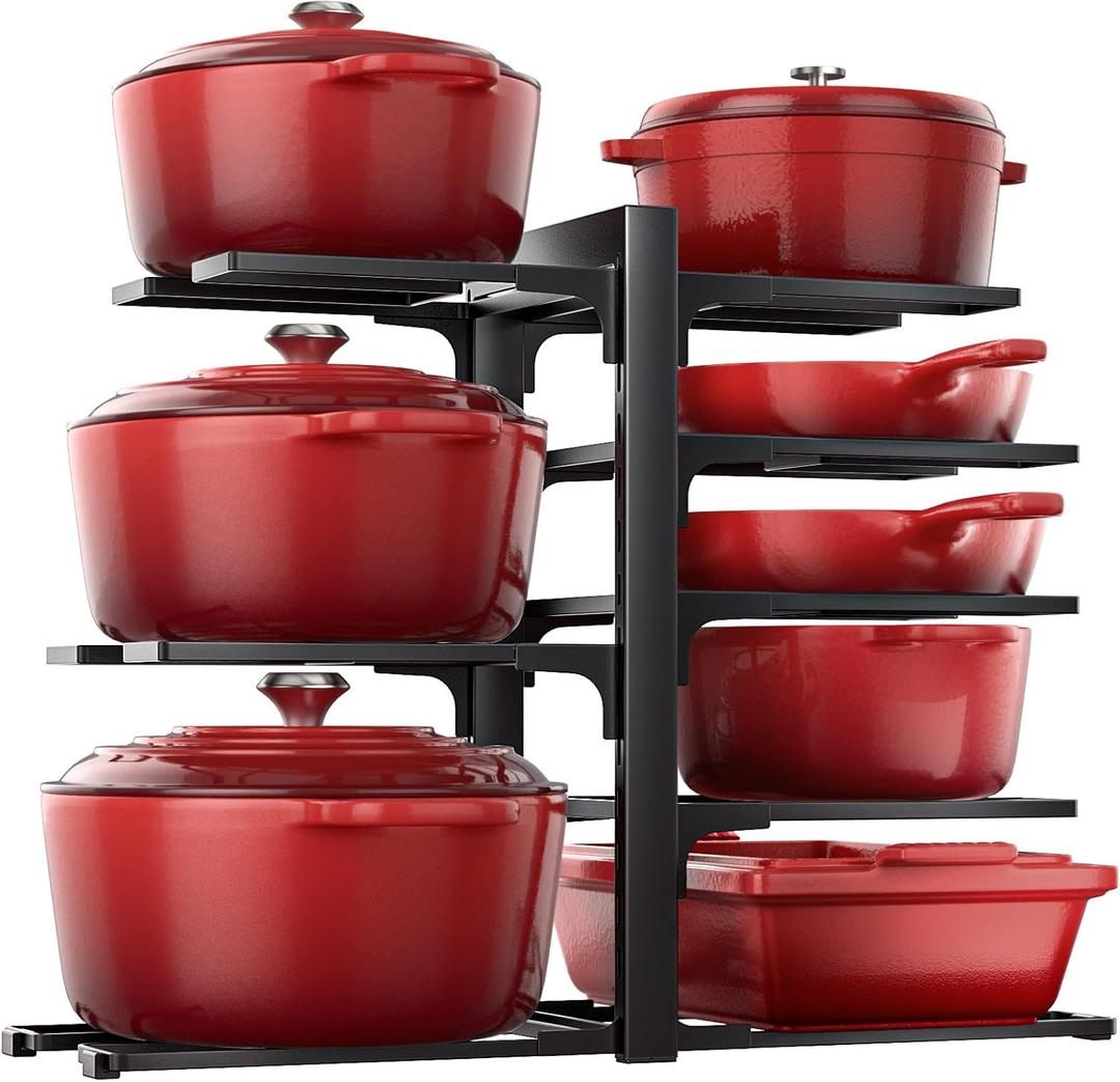 ORDORA Pots and Pans Organizer: Rack for Cabinet, 8-Tier Heavy Duty 120LBS Pots Pans Organizer Rack under Cabinet Adjustable for Dutch Ovens, Cast-iron Pans, Heavy Skillets Griddles, Shallow Pots (3C-15.94"H-Heavy Duty)