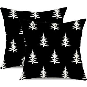 DFXSZ Christmas Pillow Covers 18x18 inch Set of 2 Christmas Tree Decorative Black Throw Pillow Covers Winter Famliy Decoration for Home Couch TH-30D18
