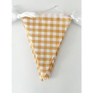 16 Meters 52ft Yellow White Cotton Checkered Banner Double Sided Fabric Gingham Pennant Bunting Triangle Flags Party Decoration for Picnic Birthday Carnival