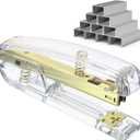 Clear Acrylic Stapler with 1000 Standard 1/4" Staples, Modern Gold Metal Office Desk Stapler, Stylish Transparent Heavy-Duty Design for Desktop Decor, Home, School, Business & Classroom Supplies