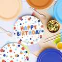 60Pcs Blue Cartoon Dog Birthday Party Supplies 9" Orange Blue Plates Puppy Tableware Set Disposable Colorful Polka Dots Paper Plates Dog Party Decorations for Kids Boys Girls Birthday Baby Shower