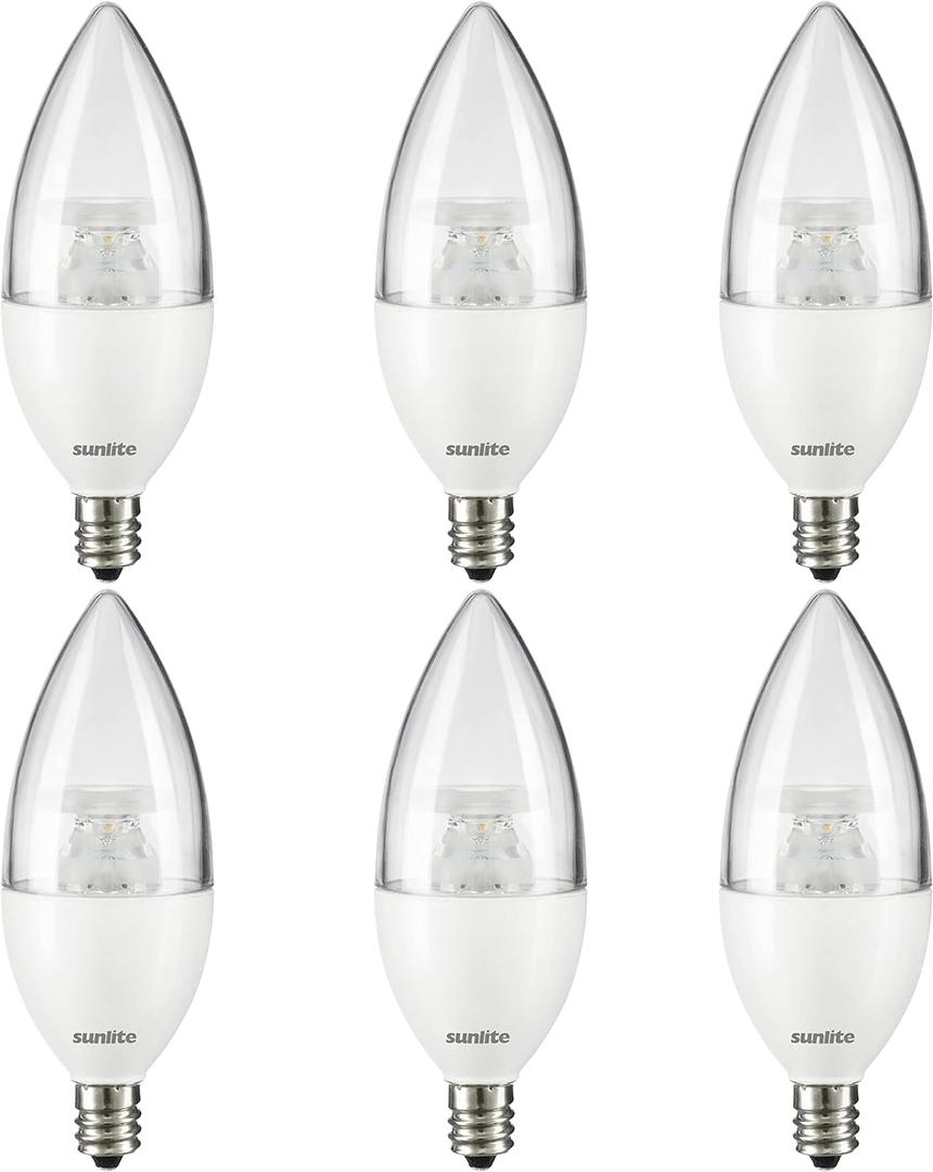 Sunlite LED B13 Decorative Chandelier Light Bulb, 7 Watts (60W=), 500 Lumens, 120 Volts, Dimmable, E12 Candelabra Base, Type B, 90 CRI, ETL Listed, Torpedo Clear, Title-20, 5000K Daylight, 6 Pack