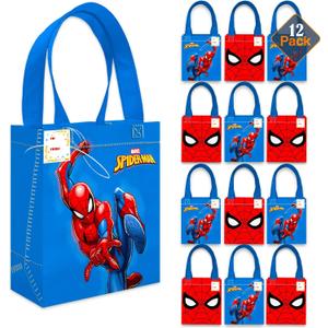 Spiderman Party Favor Bags Set 12 Pack 8" Marvel Party Goodie Bags for Kids Bulk Reusable Mini Totes | Spiderman Birthday Party Supplies
