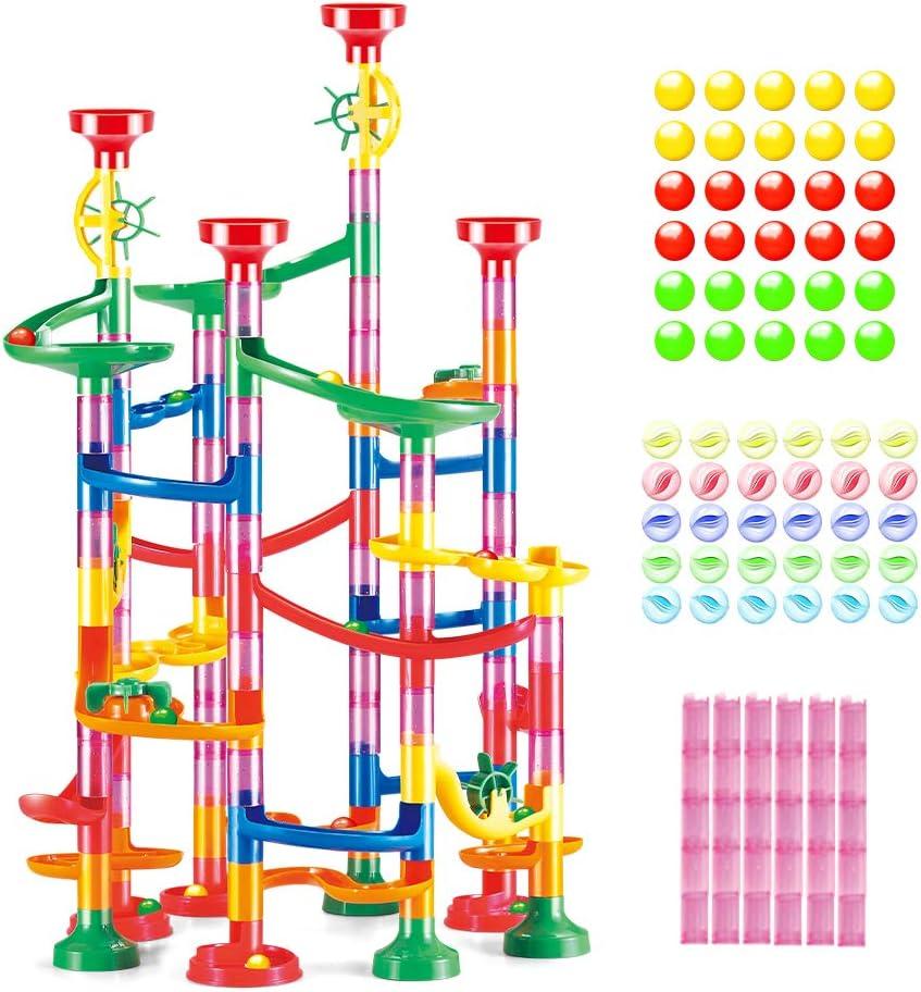 Marble Run Set – 133 Piece STEM Track Building Toy for Kids Ages 3+ with Glass & Color Marbles, Pink Connectors, Instruction Sheet | Creative Maze Tower Game for Learning & Fun