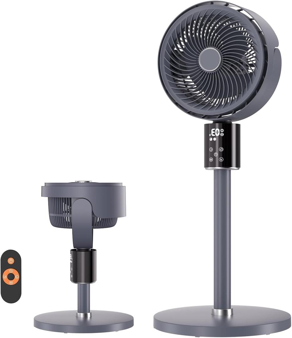 100ft CirculAir Oscillating Standing Fan for Bedroom, Quiet Pedestal Floor Fan with 17"-37.8" Adjustable Height, AC Motor, Ultra Quiet 36-50dB, Touch & Remote Control, 3 Speeds, 12H Timer