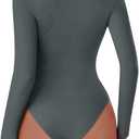 REORIA Womens Long Sleeve Bodysuits Fall Basic Round Neck Lightweight Double Lined Layering Slim Body Suit Tops (Small, Dark Grey)