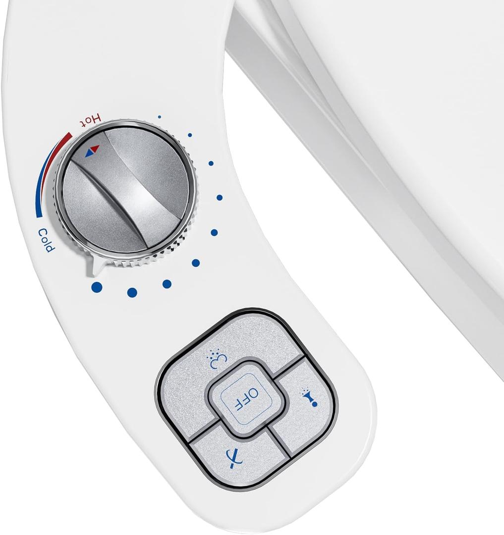 Hot and Cold Bidet, Warm Water Bidet Attachment for Toliet, Non-Electric Warm Bidet with Adjustable Water Pressure, Dual nozzle Rear and Feminine Wash - Self cleaning (Silver)