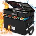 RHM Fireproof Document Box with Lock, 2 Layer Fire Proof File Box for Documents with Handle, Portable Home Office Fire Safe Document Box for Hanging Letter/Legal Folder/Certificate