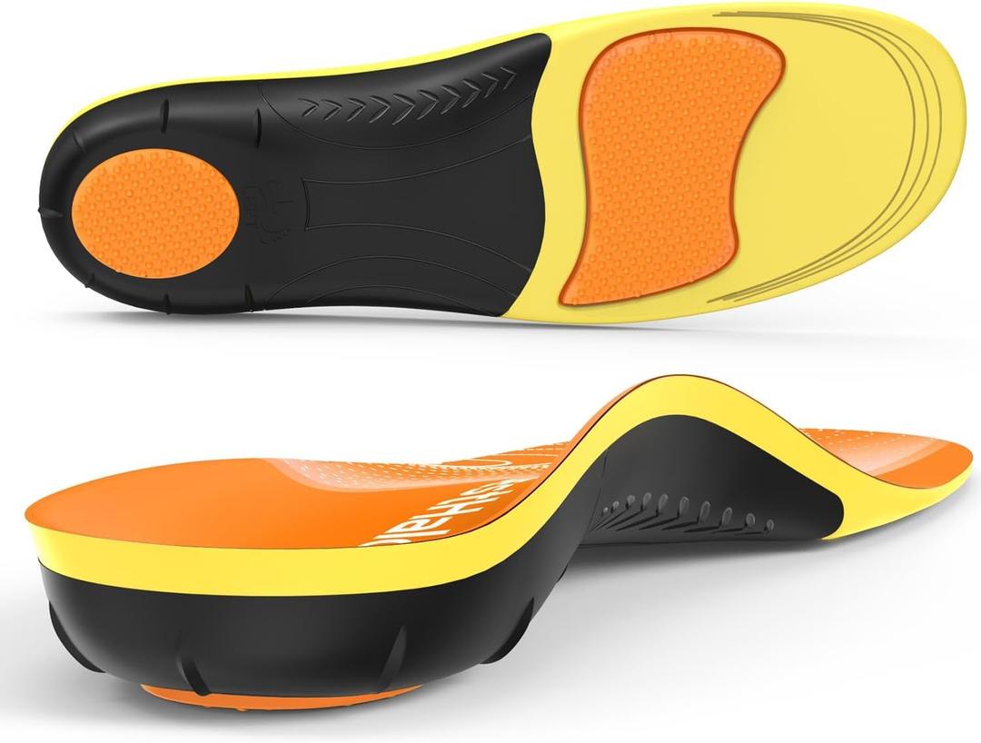 BestHalo Heavy Duty Plantar Fasciitis Insoles - 220+ lbs High Arch Support Orthotic Inserts for Pain Relief, Flat Feet, Heel Pain, Work Boots (Orange, Men 7-8.5 | Women 8-9.5)