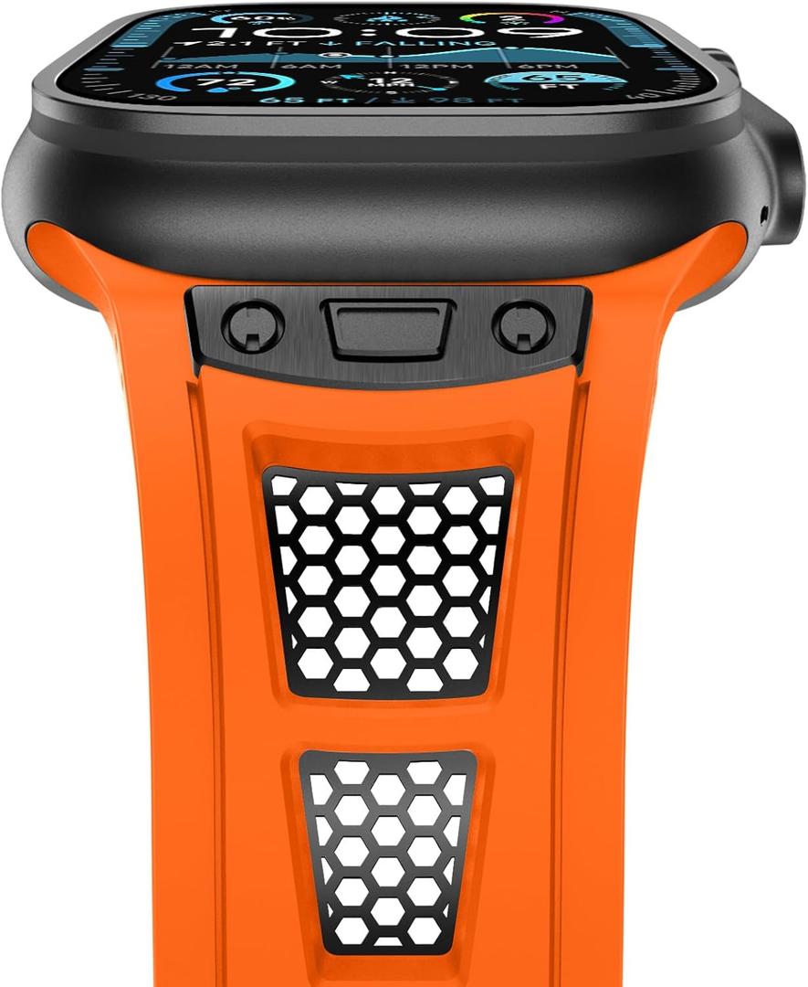 NewWays for Apple Watch Ultra 2 Band 49mm Series 10 46mm 45mm 44mm for Men, Hexagonal Titanium Mesh Wide Sport Liquid Silicone Rubber Band for Apple Watch Band iWatch Ultra Luxury Design