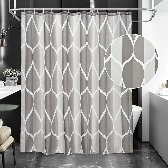 Gelbchu Grey Shower Curtain, Waterproof Design and Polyester, Quick-Drying, Weighted Hem, Shower Curtains Set for Bathroom W 72 x H 72, Machine Washable with 12 Hooks