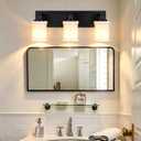 3-Light Black Bathroom Light Fixture with Milk White Glass Shade, Modern Vanity Lighting Over Mirror for Bedroom Living Room Hallway, E26 Bulb Base